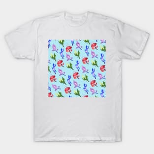 Inazuma Flowers Print (blue) T-Shirt